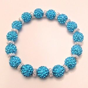 Blue Shiny Shamballa Beads Stretch Bracelet